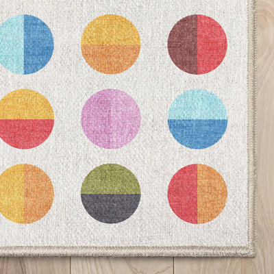Well Woven Modern Multi Color Polka Dot Washable Kids Area Rug