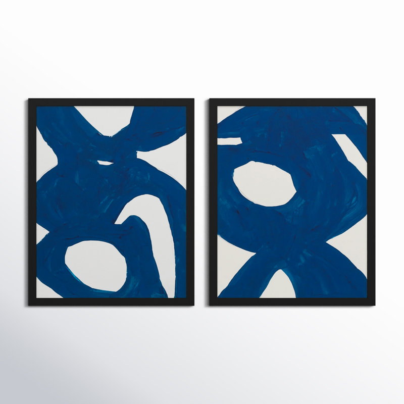 Blue Harmony Set Of 2 by Andrea Stokes, Black Framed, 50" H x 80" W x 1.25" D