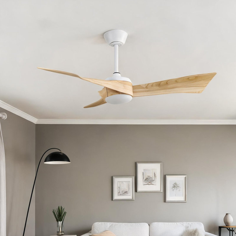 Ventilateur de plafond pour grandes pièces en bois massif blanc doux de 52 pouces à 6 vitesses minimaliste