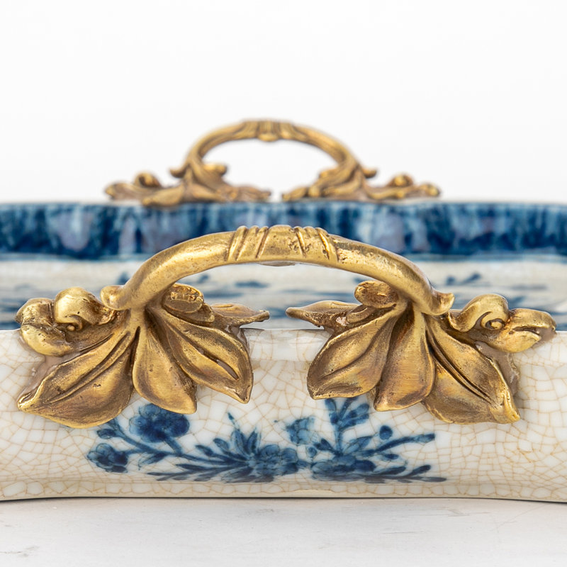 Porcelain Tray with Bronze Handles - Songbird Garden