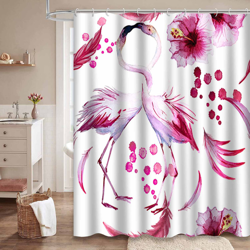 Rideau de douche sans soudure à plumes roses avec 12 crochets, L 72 po x l 84 po