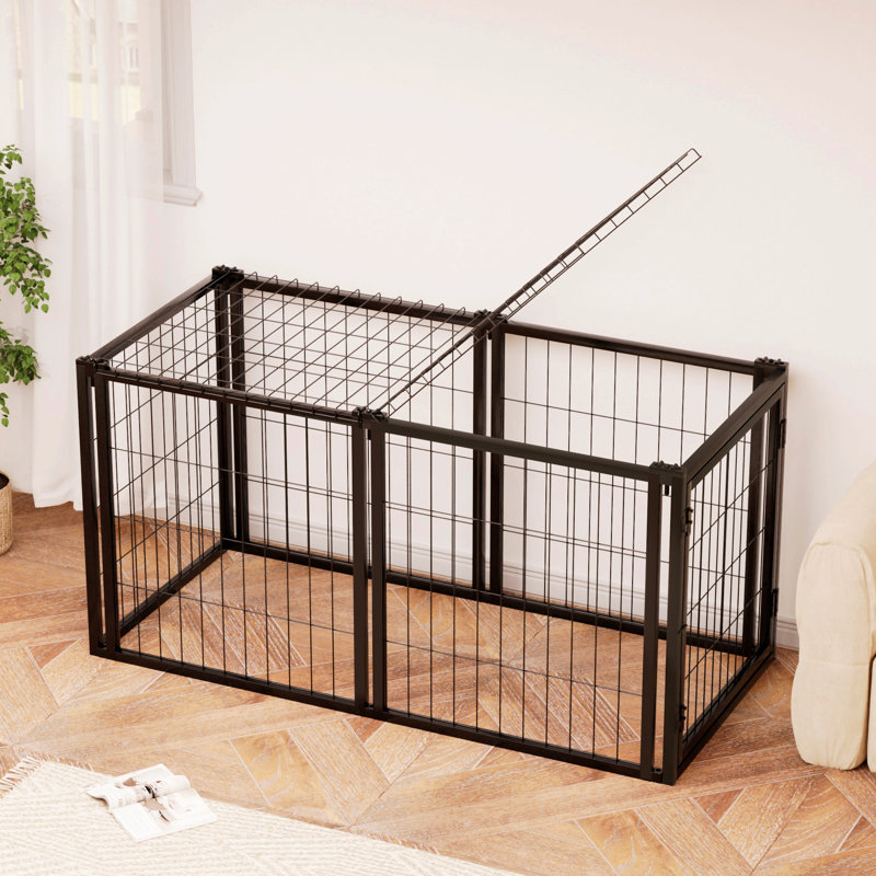 Cage pour chien de 47,2 po pour petits chiens de taille moyenne, parc pour chiots avec dessus, cage pour animaux de compagnie, intérieur, noir.