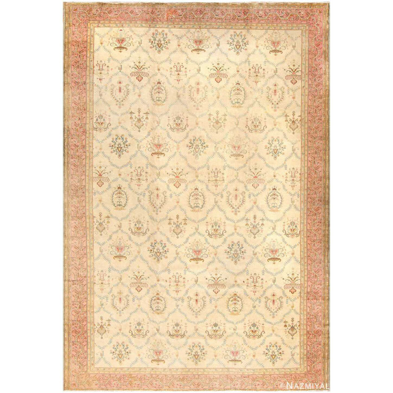 Grand tapis Sivas turc rétro sur fond ivoire