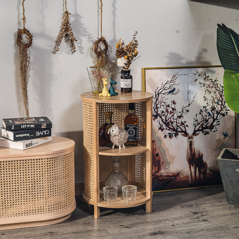 Palladino 2-Storage Natural Wood and Rattan Nightstand