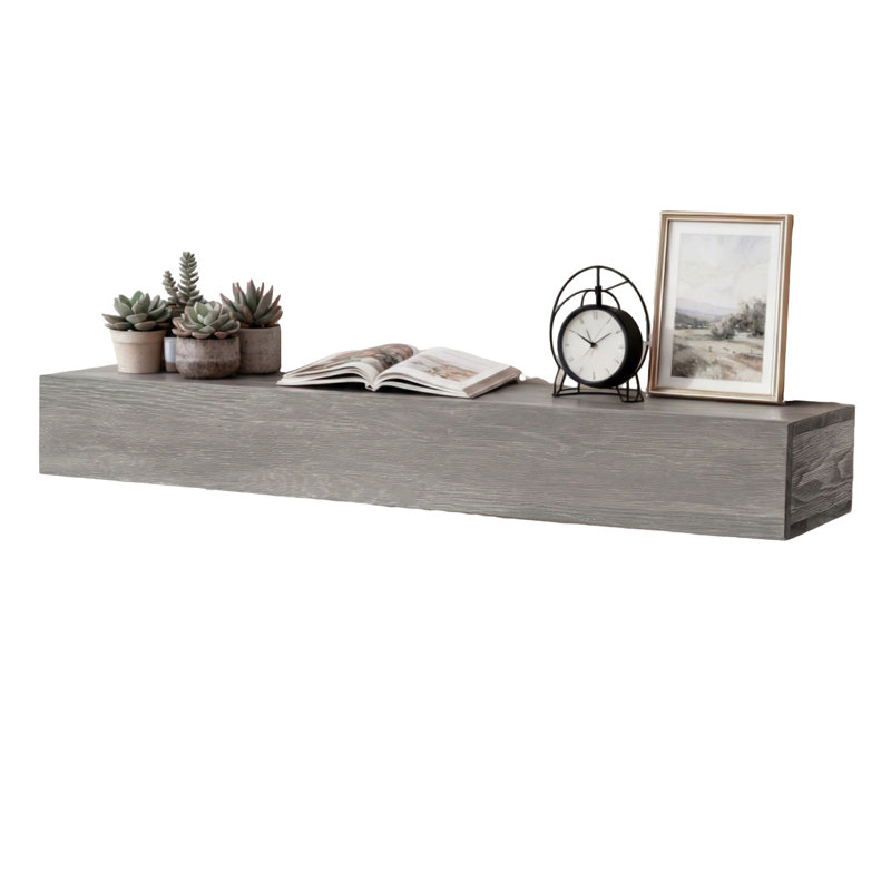 60" Solid Wood Fireplace Mantel, Floating Shelves, 60", Gray