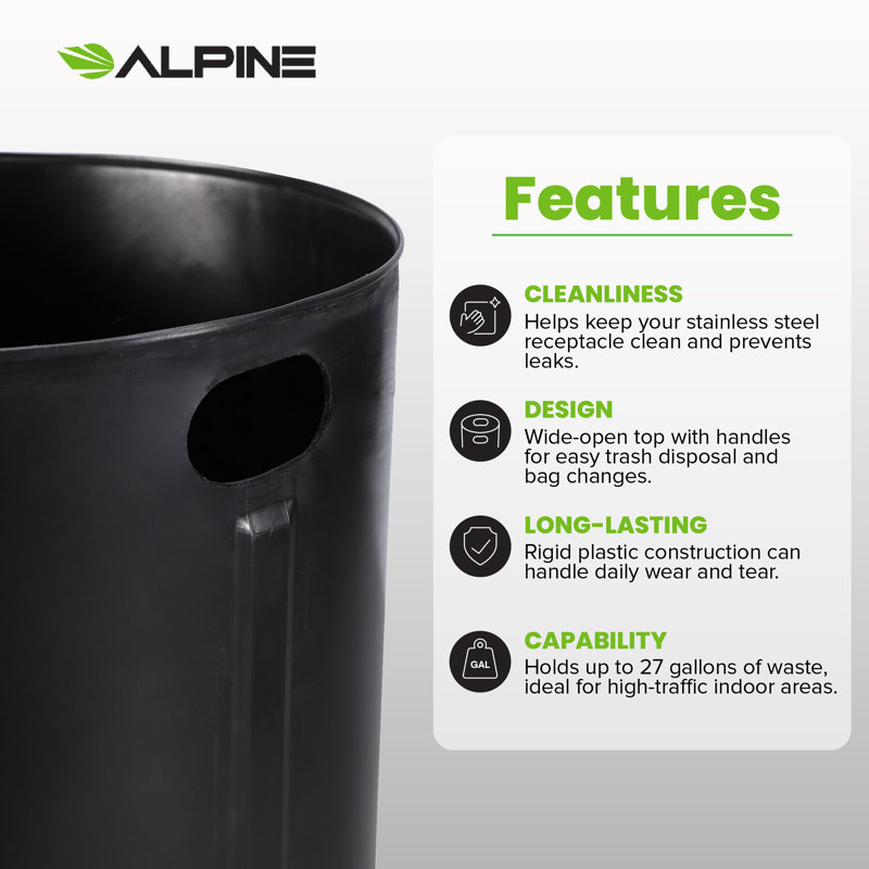 Rigid Plastic Waterproof Round Trash Can Insert Liner with Handles for Indoor Trash Can, 27 Gal