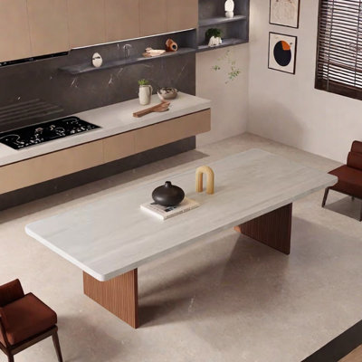 Minimalist Thick Rock Slab Ash Wood Dining Table