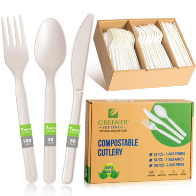 200 Piece Compostable Disposable Flatware Silverware Set- 50 Settings