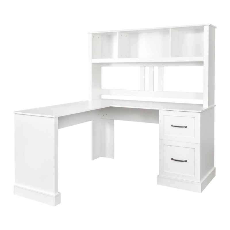 Bureau d'ordinateur blanc antique pour le bureau à domicile, espace de rangement abondant, 2 tablettes, 2 grands tiroirs, plateau imperméable, large espace de travail avec bureau, blanc, grand espace de rangement, surface de travail à gratter et spacieuse