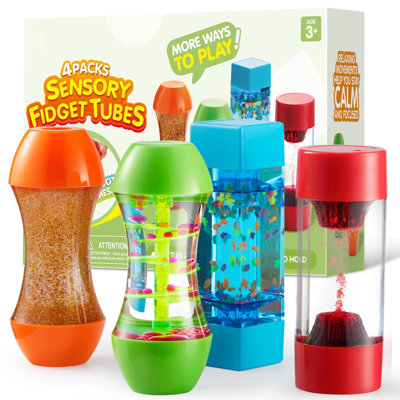 4-Pack Sensory Tubes Fidget Toys for Toddlers, Stress Relief Items, Christmas Birthday Best Gifts for Kids with Autism, Speech Therapy, Calm Down Corn