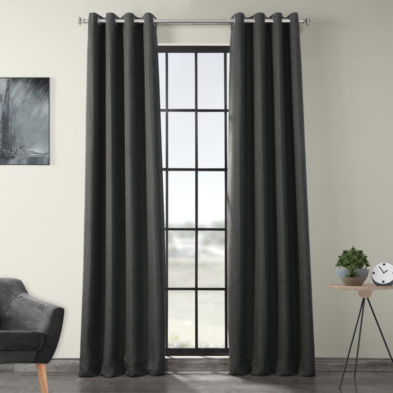 Oneridge Room Darkening Faux Linen Single Curtain Panel, 50" W x 120" L, Key Green