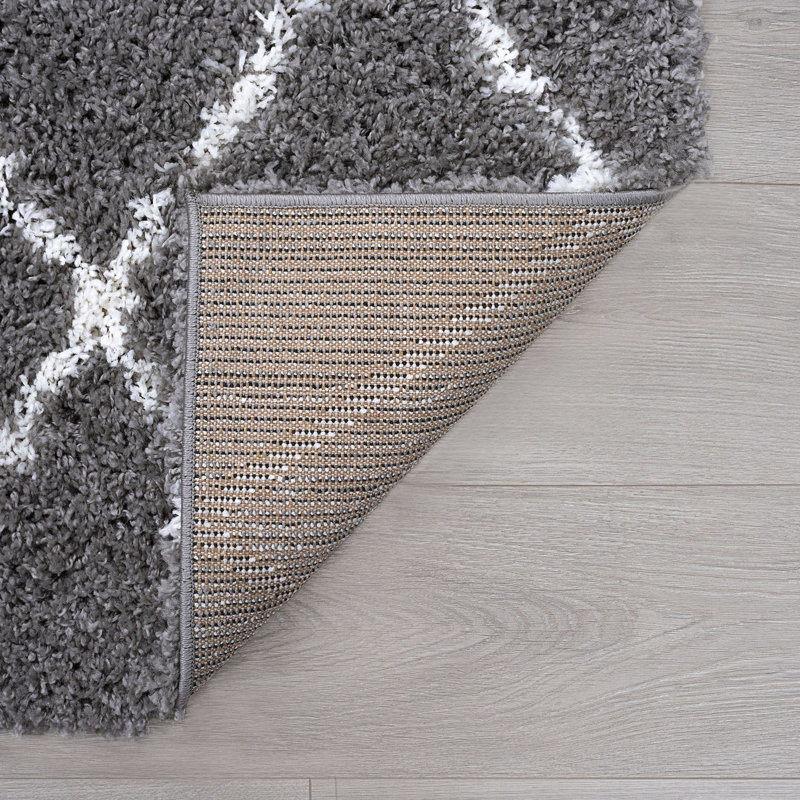 Geometric Diamond Grey/White Shag Area Rug for Living Room, Bedroom, Rectangle 4' x 6'