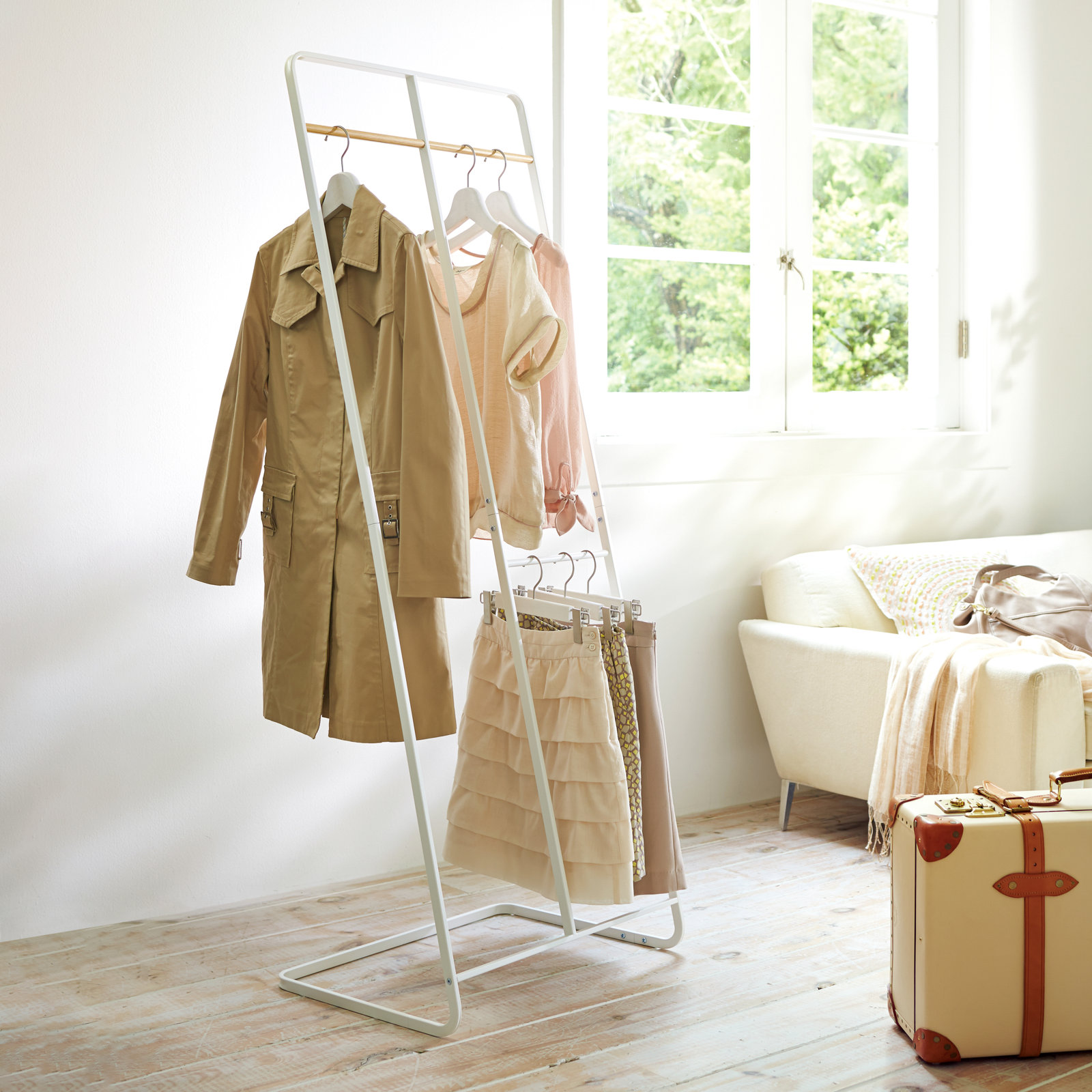 Yamazaki Home 2-Level Coat Rack, Steel, White