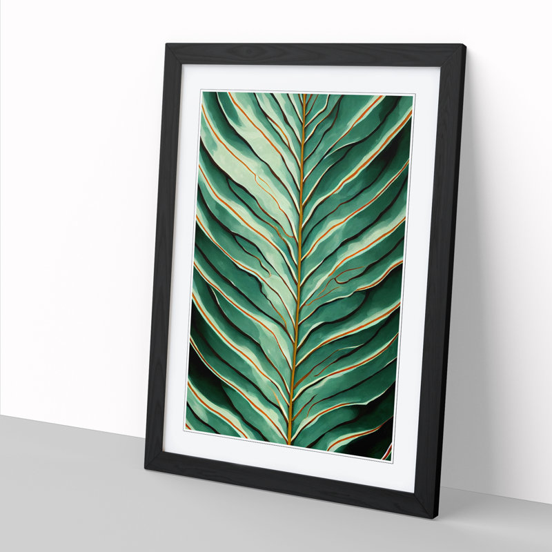Fern Leaf Modern - Single Picture Frame Print, 64cm H x 46cm W x 2cm D, Black
