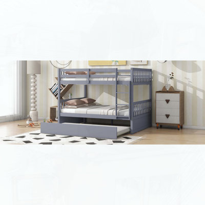 Lit superposé double en bois d'hévéa avec lit gigogne et convertible