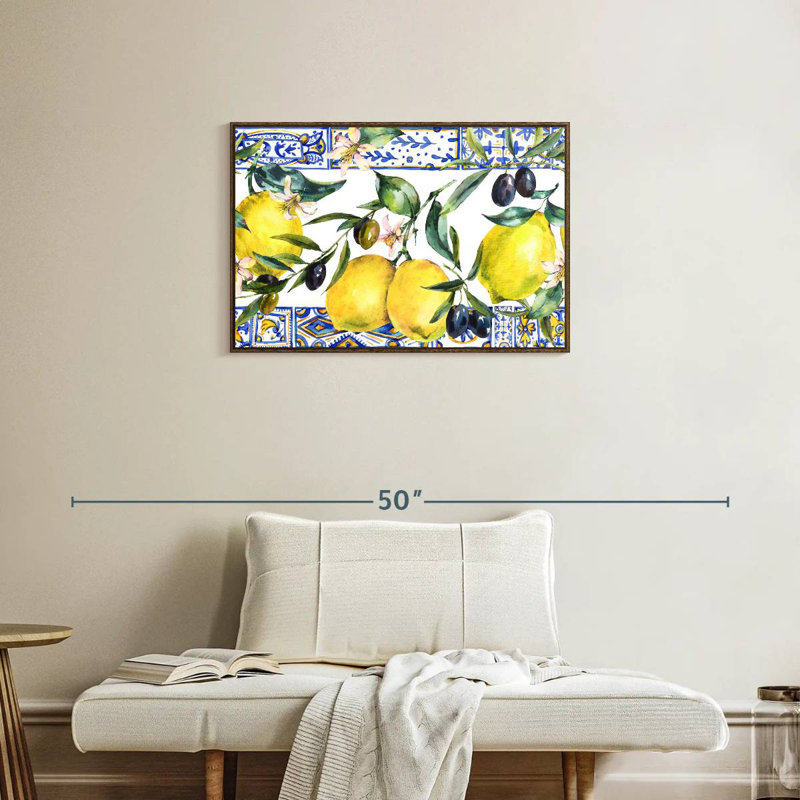 Citrons et olives, Cadre flottant noyer, 31 po x 21 po