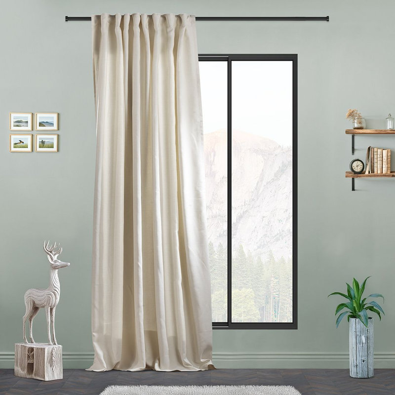 Extra Long & Extra Wide Faux Linen Decorative Curtain Single Panel, 280cm Width x 175cm Drop, Cream