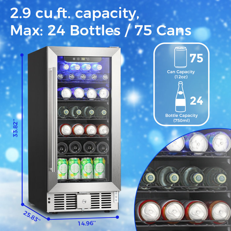 COWSAR 14.96'' 24 Bottle and 75 Can Single Zone Beverage & Wine Fridge