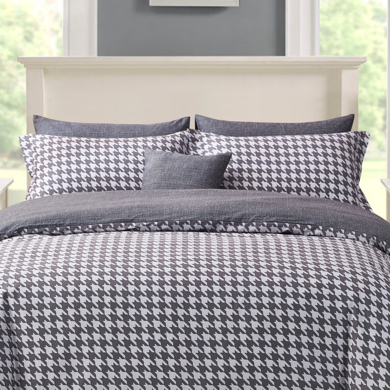 Ensemble de housse de couette réversible 4 pièces Bernia Grey, Housse de couette pour très grand lit et 2 très