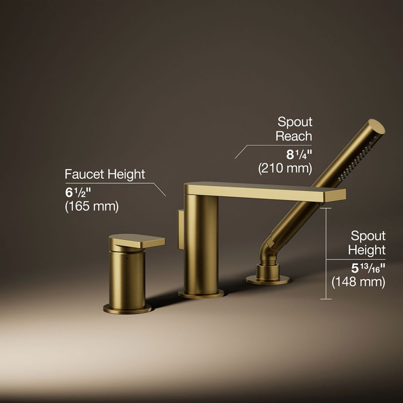 Composed Deck-Mount Bath Faucet With Handshower, Vibrant Brushed Moderne Brass