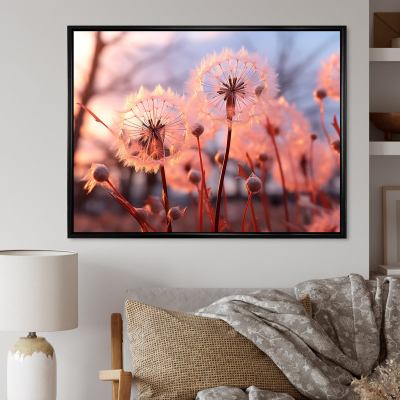«Delicate Calm Dandelion Serenity II - Autre plante et fleurs», art mural, Cadre flottant noir, H 34 po x l 44 po x P 1,5 po