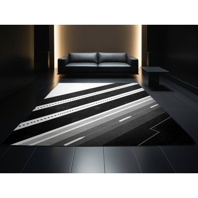 Tapis noir à motif géométrique doux et moelleux Endymion