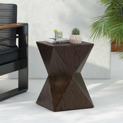 Christopher Knight Home 14.25” Natural Wood Grain Finishish Prismaticic Symmetry Concrete Outdoor Side Table, Symmetric Design, Weather - Resistant Accent For Patio, Garden, Balcony