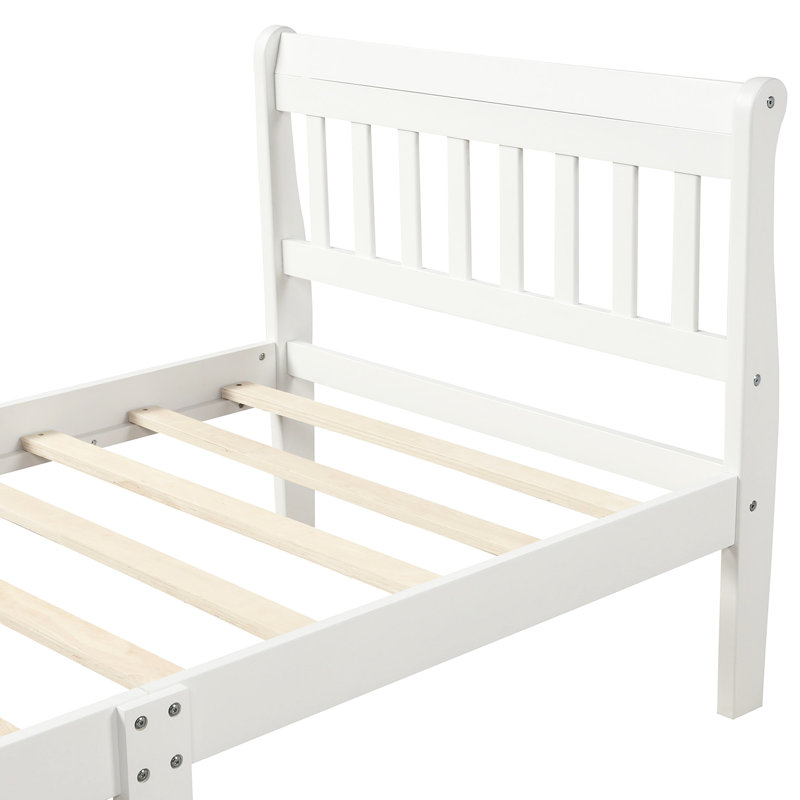 Lit simple en bois massif: plateforme avec tête de lit paisible et base de matelas, aucun sommier requis, conception en chêne et stable, couleur blanche