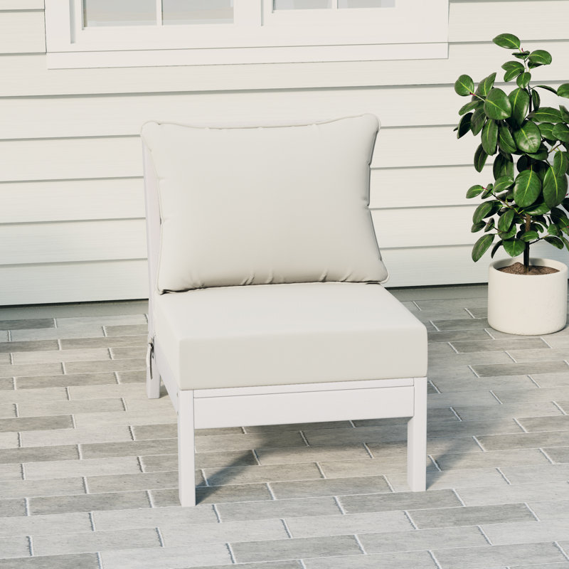 Deep Seating Armless Chair With Cushions, White, White