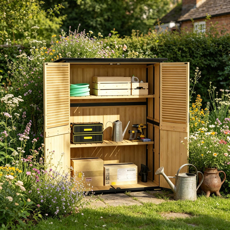 Abri de jardin moderne, Black,Natural Wood