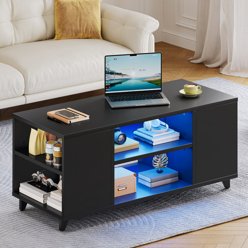 Four Leg Coffee Table with Storage, Black