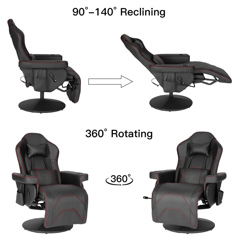 Inbox Zero Adjustable Reclining Ergonomic Swiveling PC & Racing Game Chair with Built-in Speakers and Footrest, Black