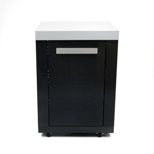 Module d'armoire droit avec étagères Mont-Alpi MA-EXC-BSS pour tablettes extérieures pour îlot de cuisine MAI805-BSS - comptoir en acier inoxydable noir + granite - ajoute de l'espace de rangement et de comptoir