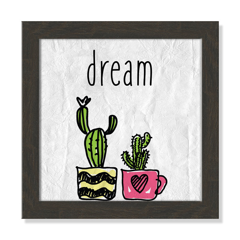«Cacti A», art encadré, H 12 po x l 12 po x P 0,6 po, Cadre plat à grain de bois noir