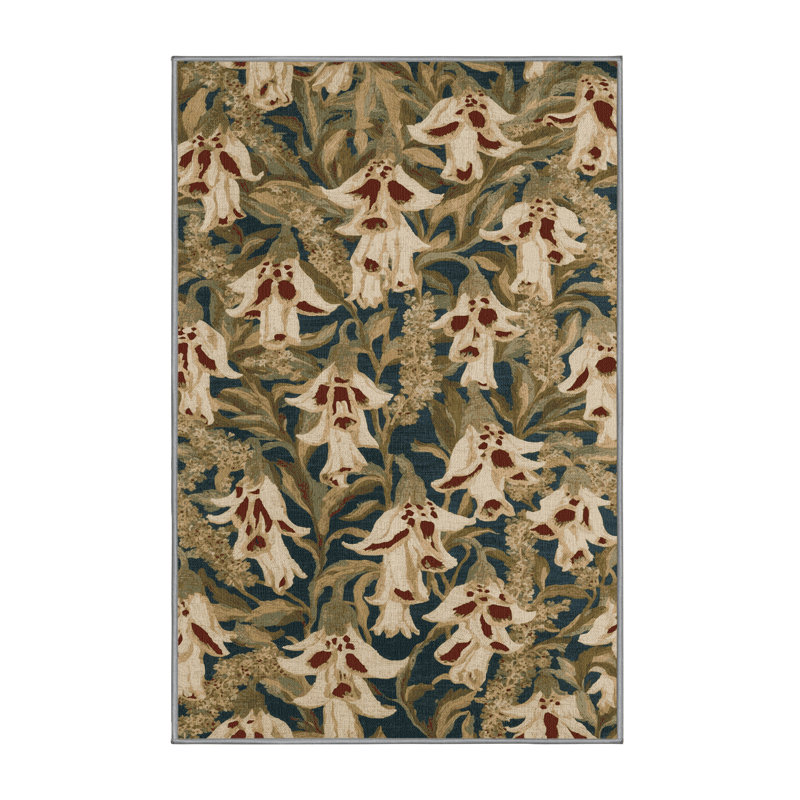Tapis botanique brun lavable à la machine, Rectangle 7 pi x 9 pi