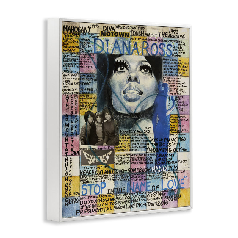 Diana Ross, collage, estampe numérique par Sabin, Giclée encadrée blanc bord de mer, H 20 po x l 16 po