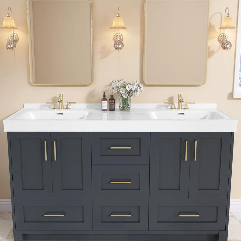 Comptoir de meuble-lavabo de salle de bain double 60 po x l 22 po x P 61 po