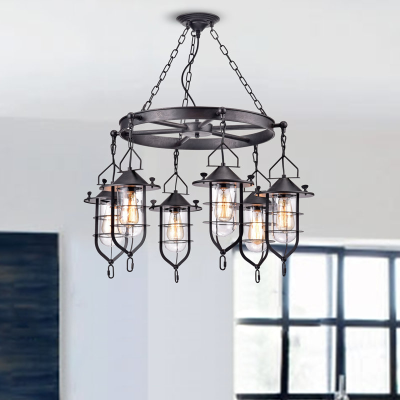 Lustre de roue de wagon à 6 lumières ombrées Crosby