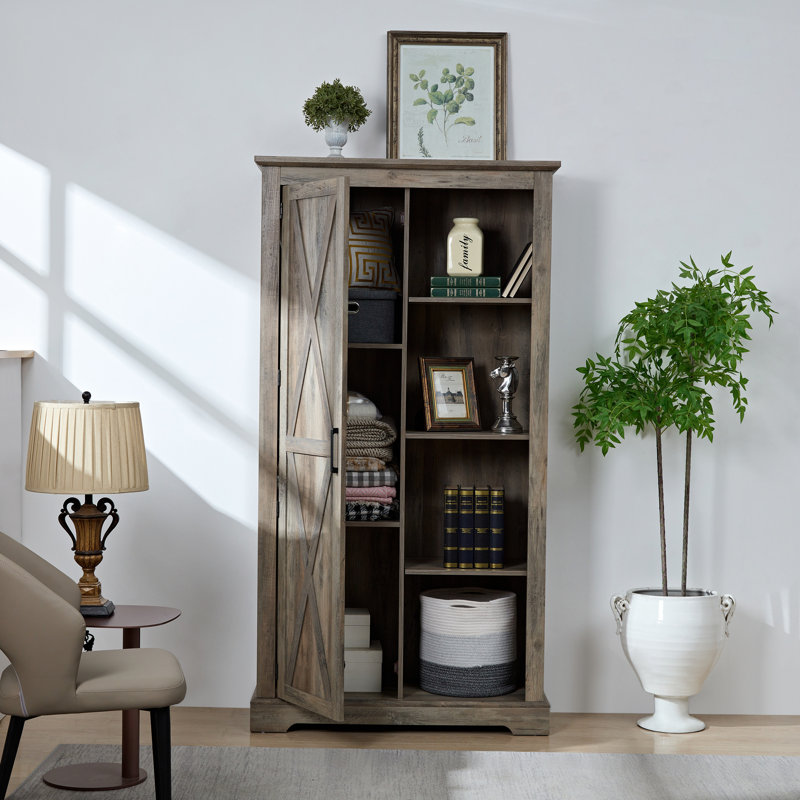Armoire de rangement haute - Porte de grange rustique garde-manger gris 39,94 * 15,4 * 74,4, organisateur polyvalent avec tablettes personnalisables