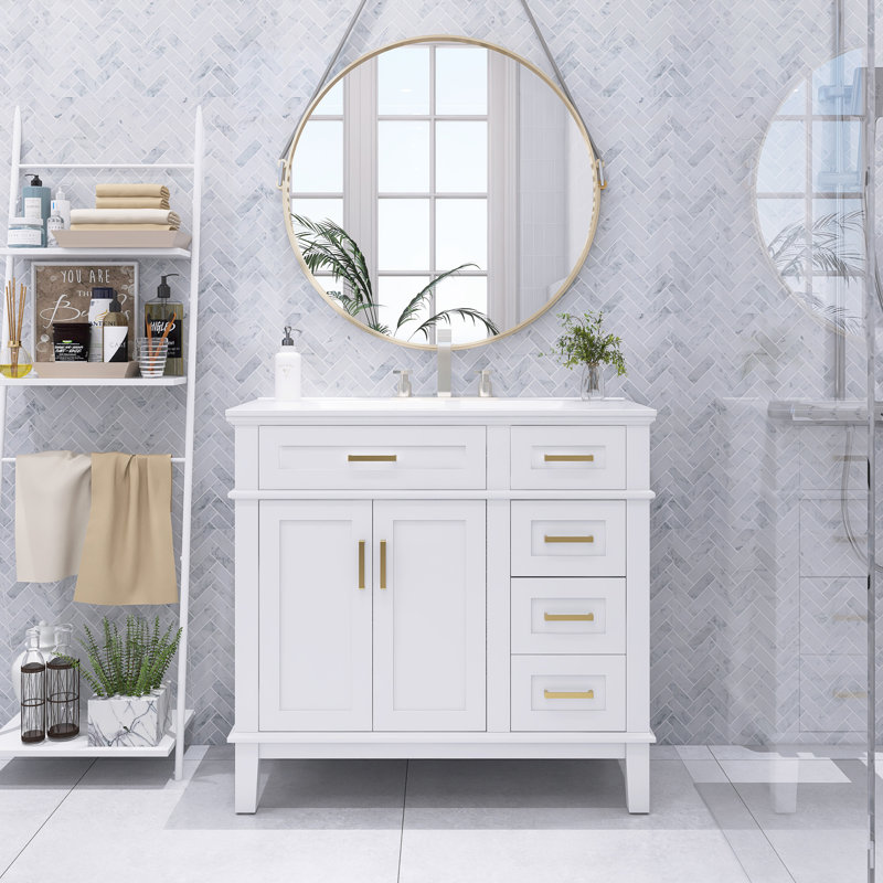 Ensemble de meuble-lavabo moderne 36 "avec lavabo en céramique, Blanc