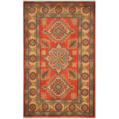 Tapis de zone en laine 2 pi x 3 pi noué la à la main one-of-kind-kazak saumon Sayako