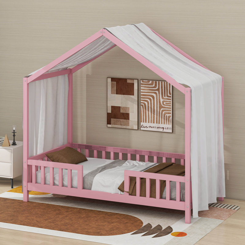 Cadre de lit House avec auvent, lit sur pied, lit House, Lit simple, Rose