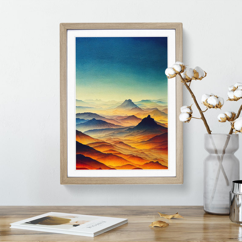 Mountain Landscape Watercolour No.1 - Framed Print, 64cm H x 46cm W x 2cm D, Oak