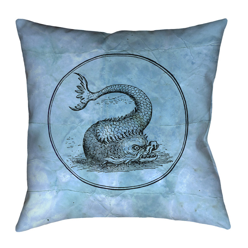 Coussin décoratif à imprimé à double face blue rétro sea monster Katelyn Smith, 18 po x 18 po, Housse de coussin, Daim