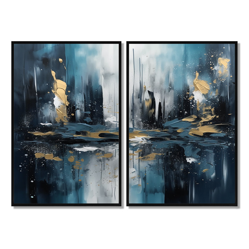 Bondon or et bleu Urban Elegance III - art mural City Art Deco, Impression encadrée flottante, 36'' H x 48'' W, Noir