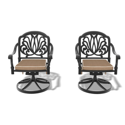 Cast Aluminum Patio Swivel Chairs (2pcs) With Black Frame And Cushions. Construction, Outdoor Relaxation. Simple Assembly 2pcs To Elements, Water Cushion. Installation