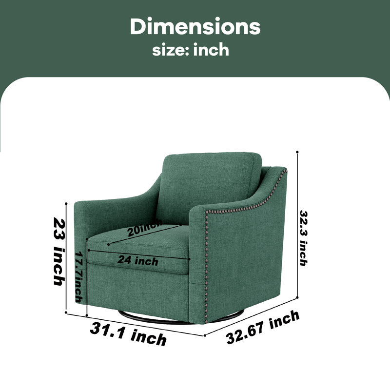 Masue Upholstered Swivel Club Chair, Green Linen