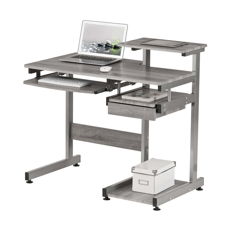 Bureau d'ordinateur complet, grain de bois, Gris