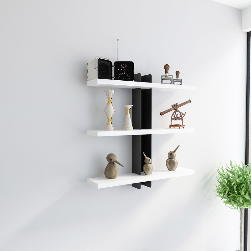 Marinel 3 Piece Tiered Tiered Shelf with Adjustable Shelves, White/Black