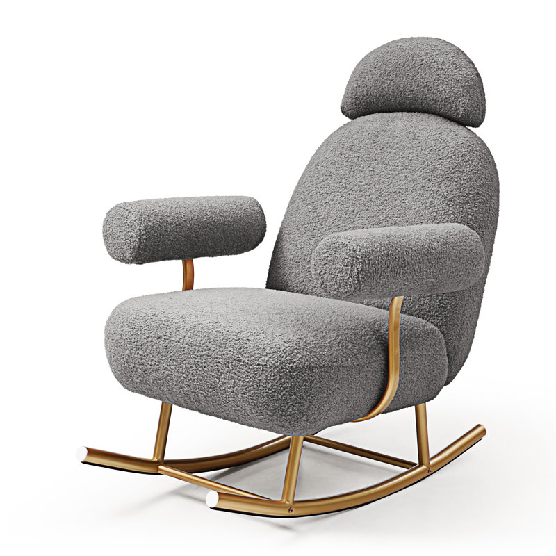 Chaise berçante moderne en tissu Sherpa, Gris